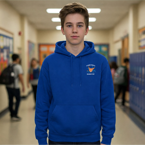 Kids stylish & cozy fleece blue pullover hoodie - Bayside Uniforms