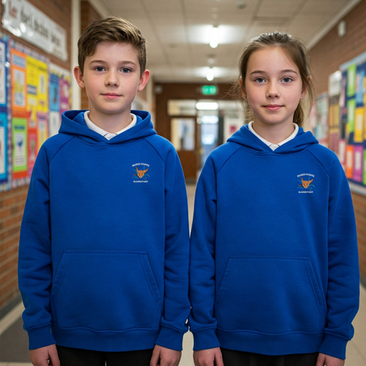 Kids stylish & cozy fleece blue pullover hoodie - Bayside Uniforms